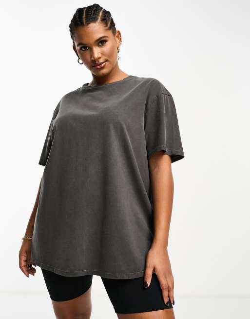 ASOS 4505 Curve – Icon – Oversize-T-Shirt aus schnelltrocknender Baumwolle in verwaschenem Anthrazit