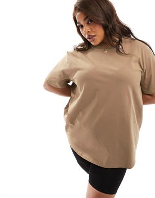 ASOS DESIGN 4505 CURVE ICON OVERSIZED T-SHIRT WITH QUICK DRY IN PUTTY-NEUTRAL