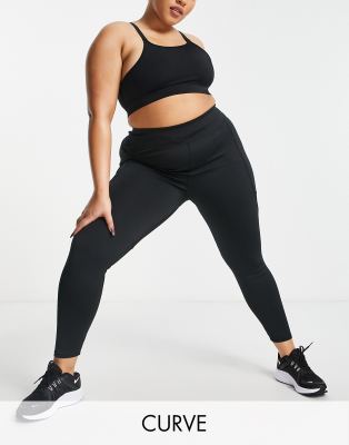 Asos Design 4505 Curve Icon Run Tie Waist Legging With Pocket-black In Black