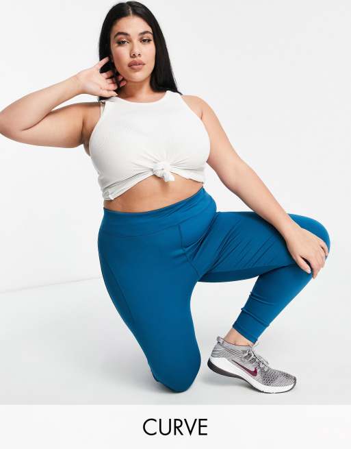 ASOS 4505 CurveIcon running tie waist gym leggings with phone pocket in  navy