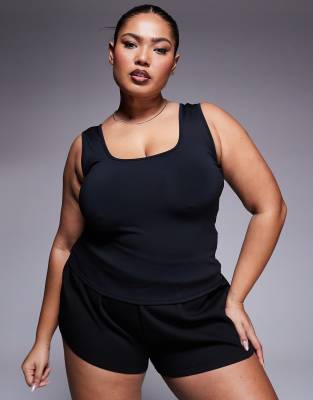 Asos Design 4505 Curve Icon Scoop Neck Slightly Cropped Training Tank Top In Black