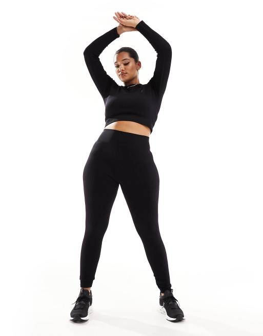 FhyzicsShops 4505 Curve Icon seamless rib long sleeve crop top in black 