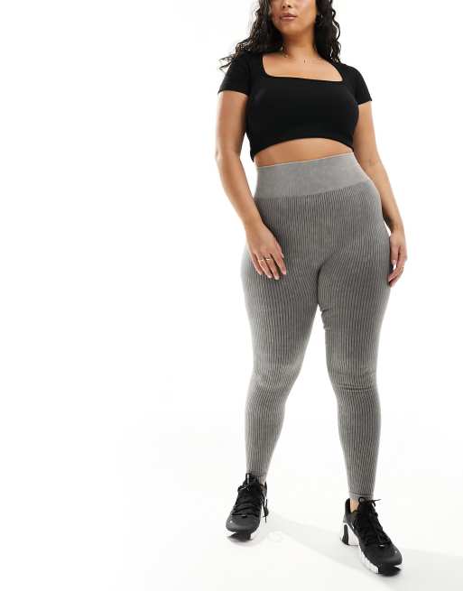 ASOS 4505 Curve Icon seamless ribbed gym legging in washed gray, 5 of 5
