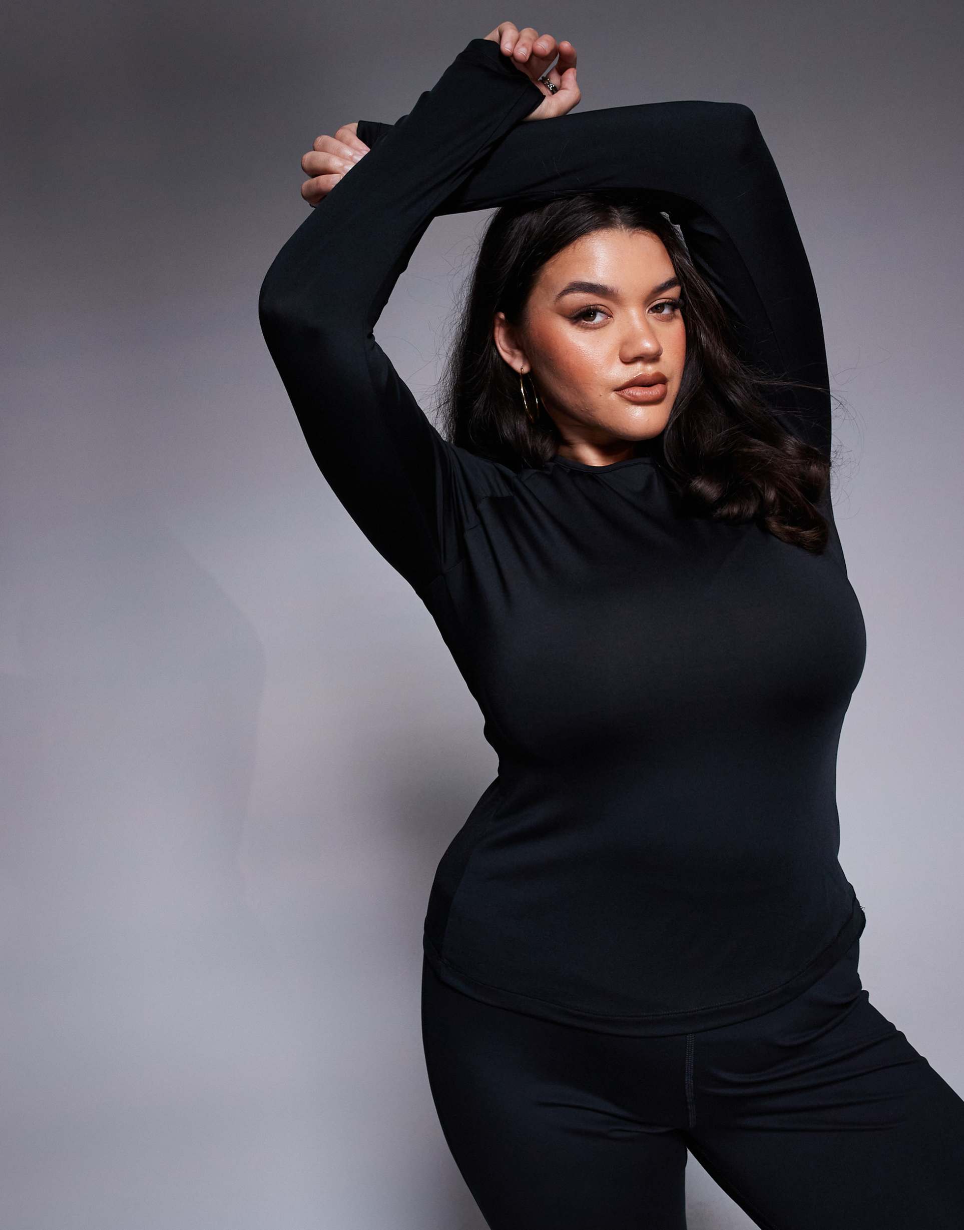 asos 4505 curve icon slim fit active long sleeve top in black