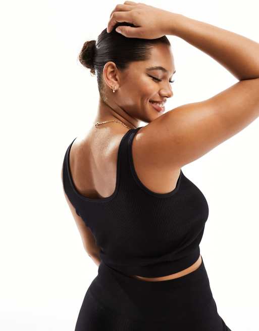 ASOS 4505 Curve - Icon - Sømløs ribstrikket sports-BH med let støtte i sort , 4 af 4