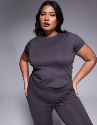 Asos Design 4505 Curve Icon Soft Touch Performance Baby T-shirt In Granite Gray