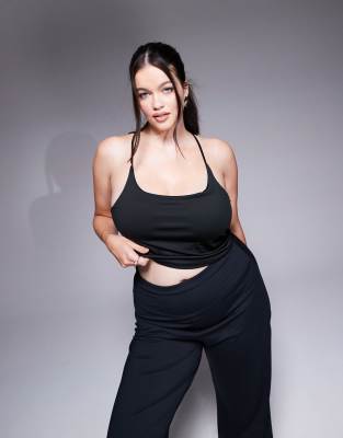 Asos Design 4505 Curve Icon Yoga Cami Crop Top With Inner Bra-black