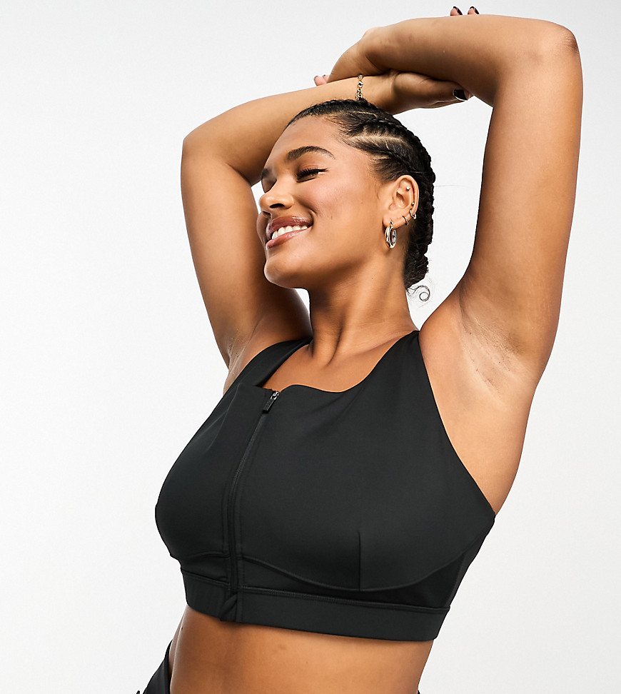 ASOS 4505 Curve Icon zip front high support sports bra in black