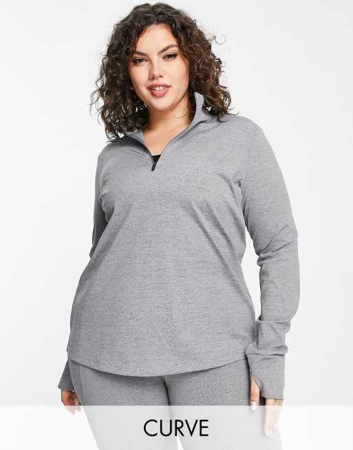 ASOS 4505 Curve – Långärmad topp med logga och 1/4-lång dragkedja 