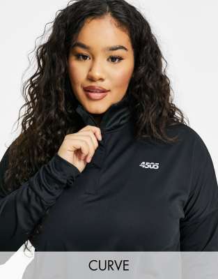 ASOS 4505 Curve - Langärmliges Oberteil mit 1/4-Reißverschluss und Logo-Schwarz