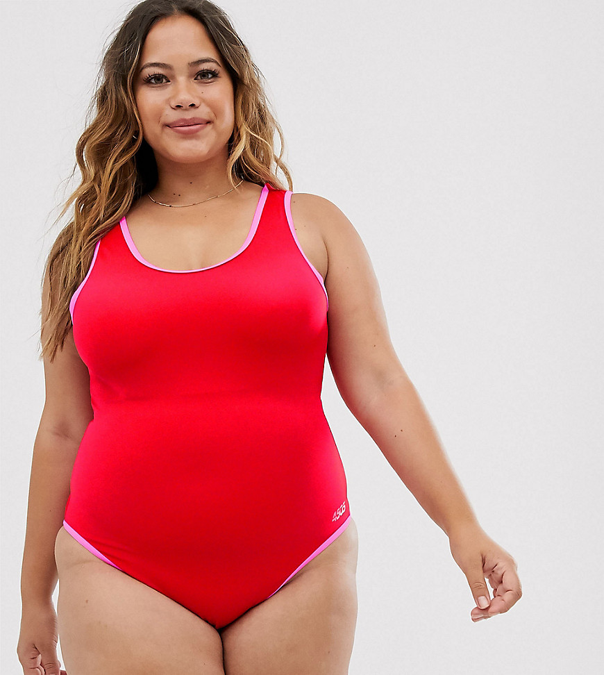 ASOS 4505 Curve loop back swimsuit in recycled polyester-Red