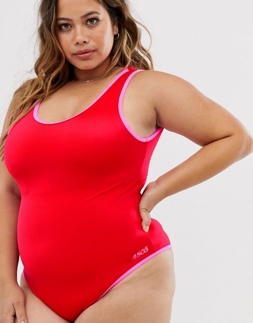 ASOS 4505 active swimsuit in gloss fabric with mesh detail in