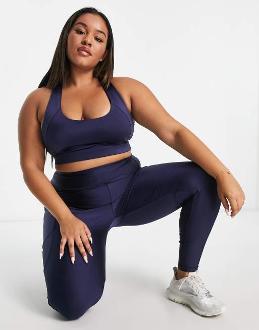 ASOS 4505 Curve medium support sports bra in navy sheen