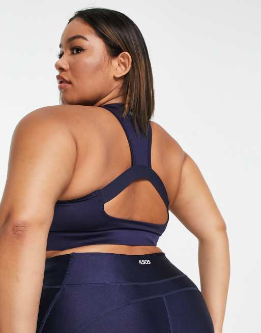 ASOS 4505 Curve medium support sports bra in navy sheen