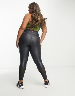 Shop Asos Design 4505 Curve Mesh Wet Look Leggings In Black