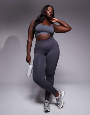 ASOS 4505 Curve - Nahtlose, figurformende Sport-Leggings in Dunkelgrau mit hohem Bund