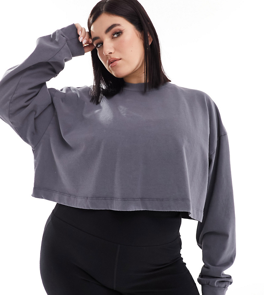 ASOS 4505 Curve oversized cropped fit long sleeve t-shirt in washed black