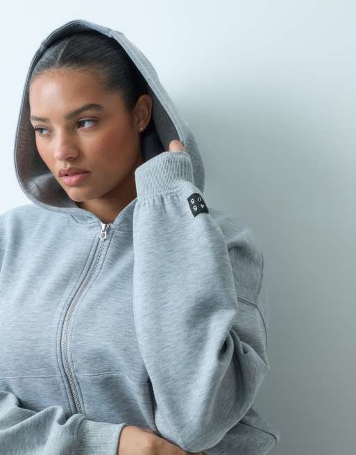 ASOS 4505 Curve performance boxig cocoon-huvtröja med dragkedja i gråmelerad, 2 av 4