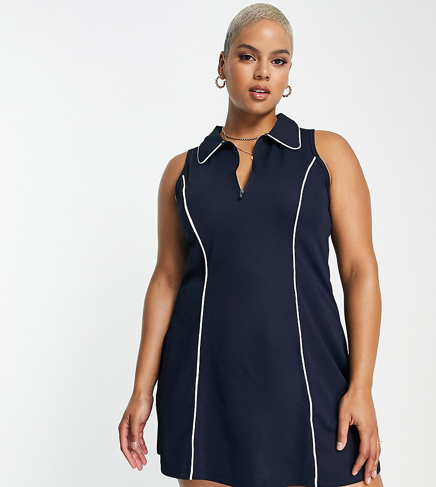 Plus-size dress by ASOS 4505 Win on and off the court Spread collar Sleeveless style Partial zip fastening Logo detail to reverse Contrast piping Zip-side fastening Regular fit