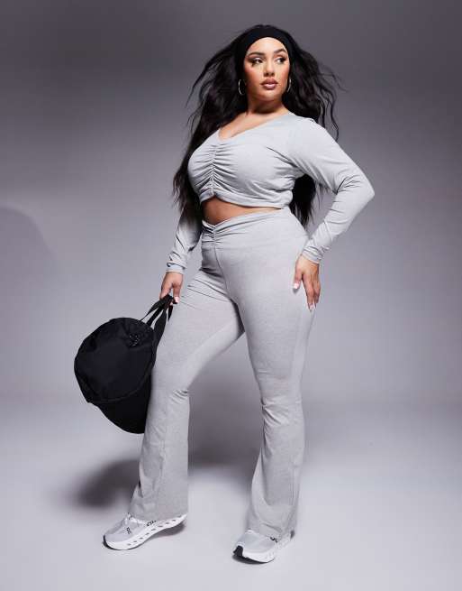 ASOS 4505 Curve ruched front performance set in heather gray