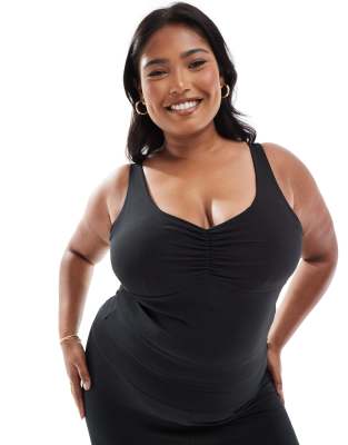 4505 Curve ruched front tank top with inner bra in black