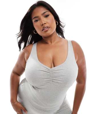 4505 Curve ruched front tank top with inner bra in gray heather