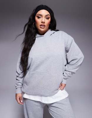 ASOS 4505 Curve - Schwerer, schnell trocknender Trainingskapuzenpullover in meliertem Grau