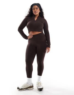 Asos Design 4505 Curve Seamless High Waist Gym Leggings In Chocolate-brown