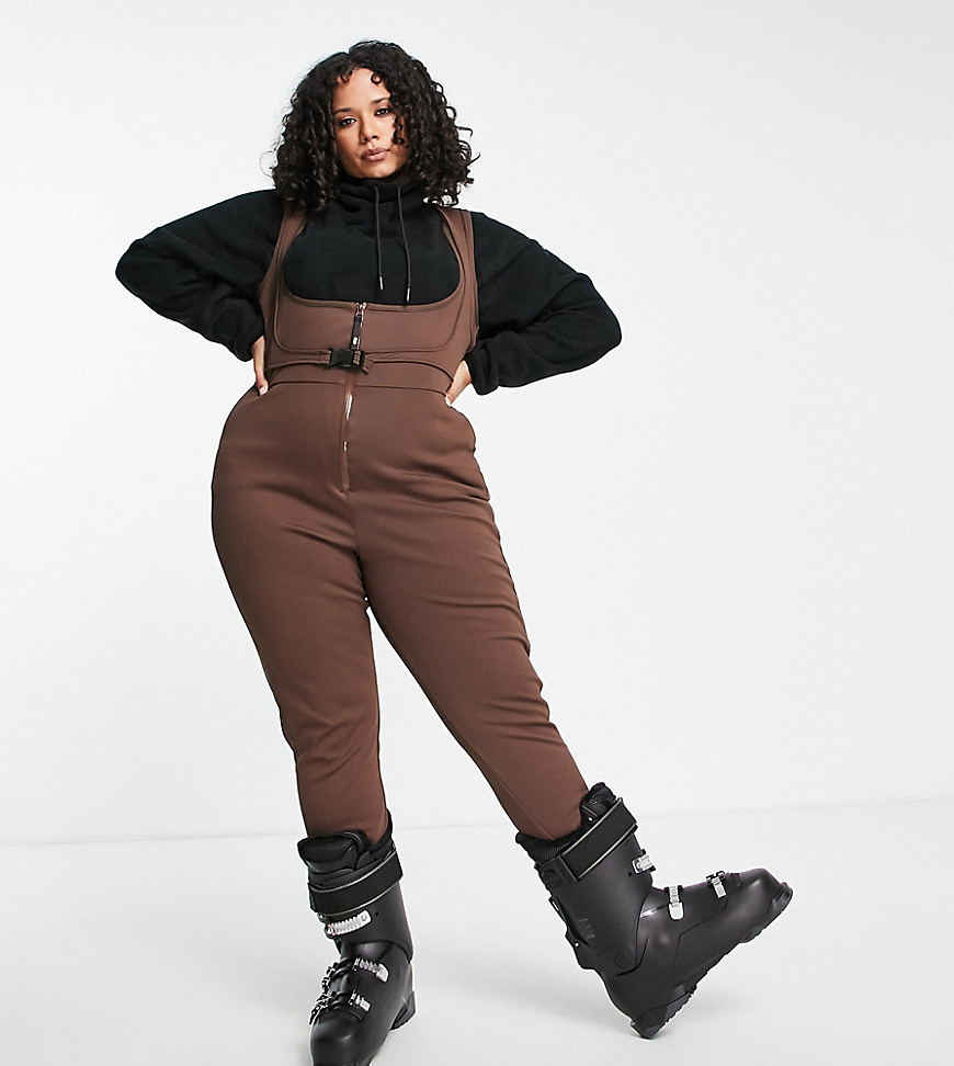 ASOS 4505 Curve ski all in one with scoop front & zip detail-Brown