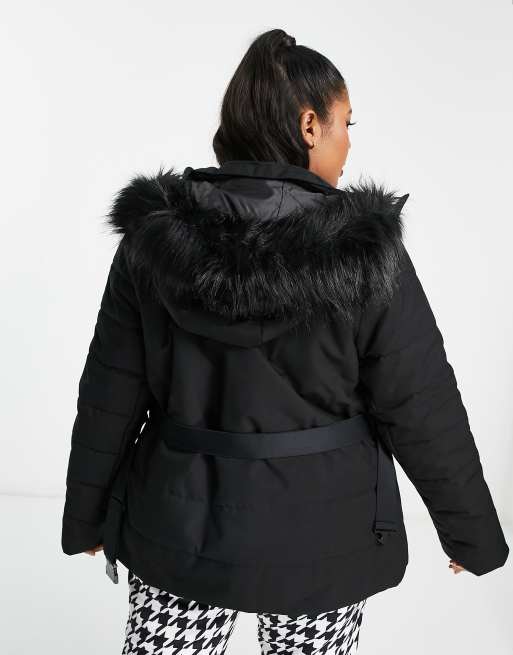 ASOS 4505 Tall ski belted jacket with faux fur hood New Without