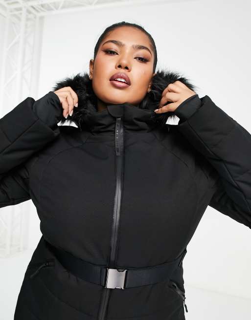 Black ski coat shop with fur hood