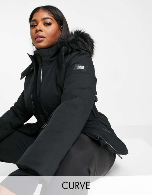 ASOS 4505 Curve ski belted jacket with faux fur hood