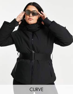 ASOS 4505 Curve ski belted jacket with faux fur hood