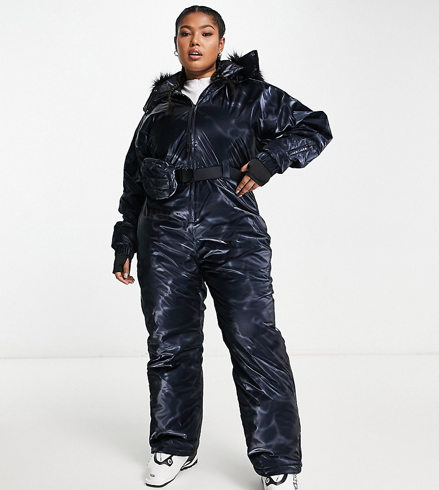 ASOS 4505 Curve ski high shine all in one suit in navy