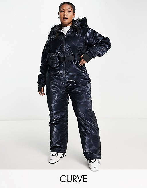 ASOS 4505 Curve ski high shine all in one suit in navy | ASOS