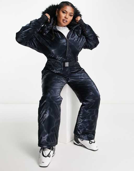 ASOS 4505 Curve ski high shine all in one suit in navy