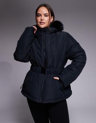 ASOS 4505 Curve - Ski Icon - Wasserabweisende, isolierte Skijacke in Schwarz mit Gürtel