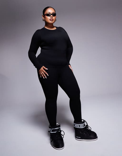 ASOS 4505 Curve - Ski - Sort sømløst basissæt i termostil