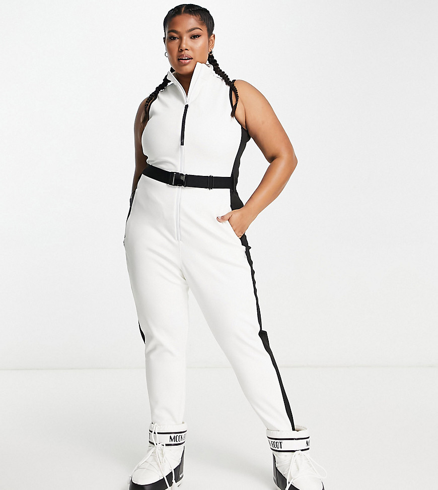 4505 curve ski suit all-in-one with mono contrast detail-White