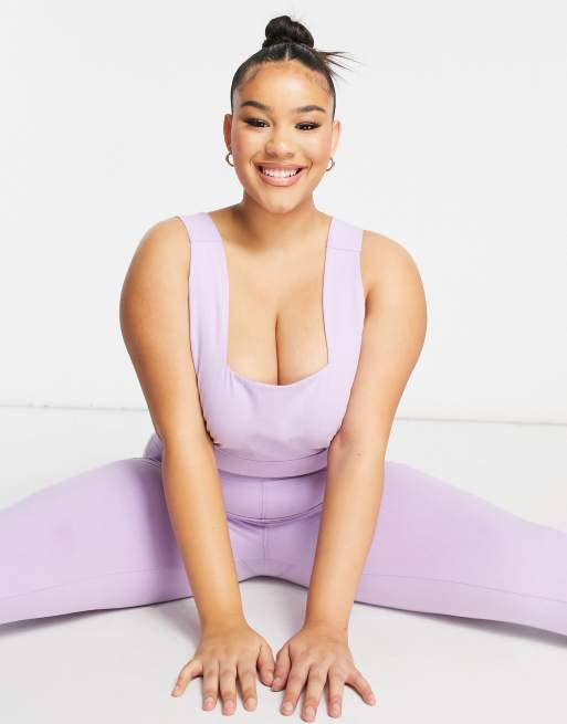 ASOS 4505 Curve square neck sports bra in cotton - PURPLE, 3 of 4