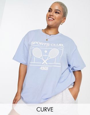 ASOS 4505 Curve t-shirt with tennis slogan-Blue