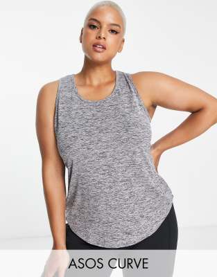 ASOS DESIGN 4505 CURVE TANK TOP IN HEATHER WITH BACK DETAIL-GRAY