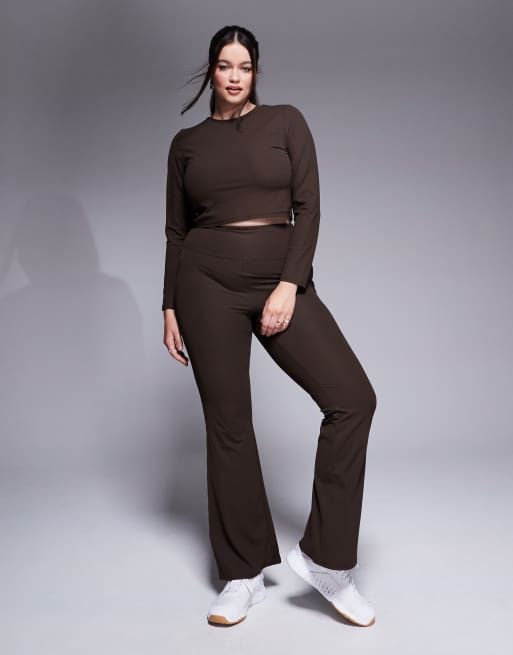 ASOS 4505 Curve – Tryffelbrunt, mjukt, ribbat träningsset