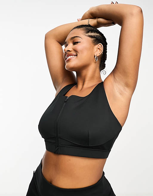 ASOS 4505 Curve zip front high support sports bra in black