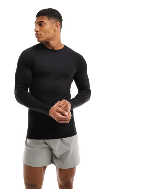ASOS 4505 – Czarny termiczny T-shirt treningowy o kroju podkreślającym sylwetkę z długim rękawem i półgolfem