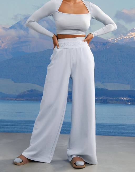 White Double Waistband Cut Out Sweatpants