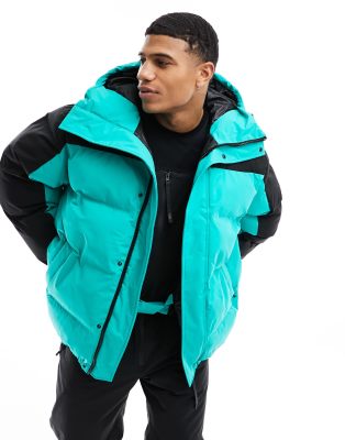 ASOS 4505 Ski insulated water repellent colourblock puffer coat in black and teal - ASOS Price Checker