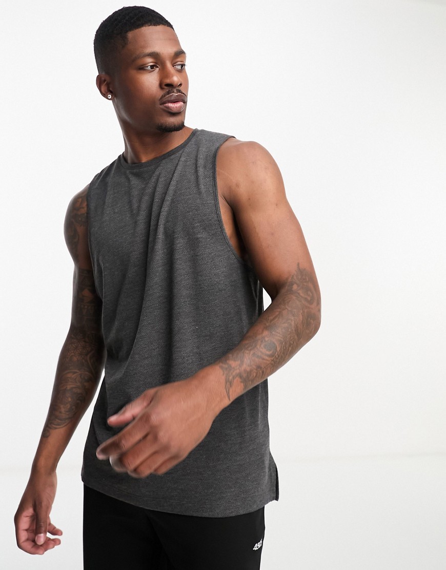 ASOS 4505 drop armhole vest in mesh with sweat wicking in charcoal-Grey