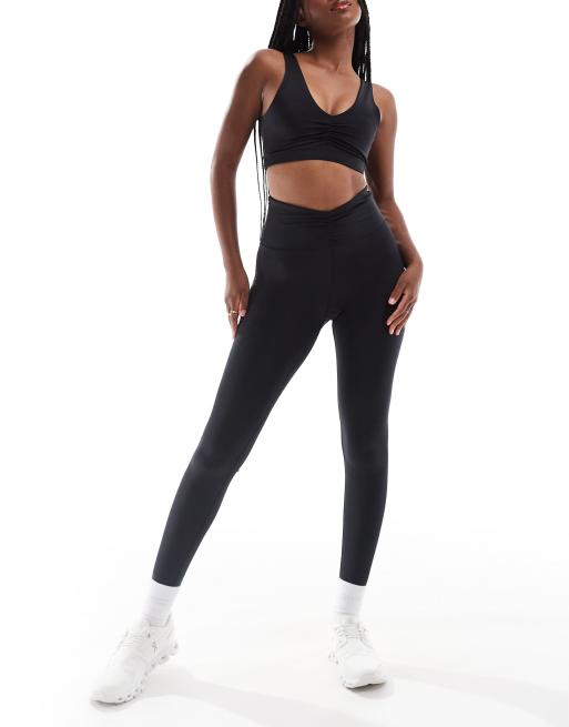 ASOS 4505 - Ensemble de sport froncé sur le devant - Noir brillant