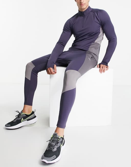 ASOS 4505 - Felpa attillata da allenamento con pannelli a contrasto e zip corta